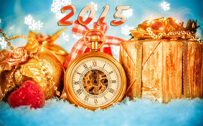 2 015 Nouvel An, horloge et cadeaux Fonds d'écran, image