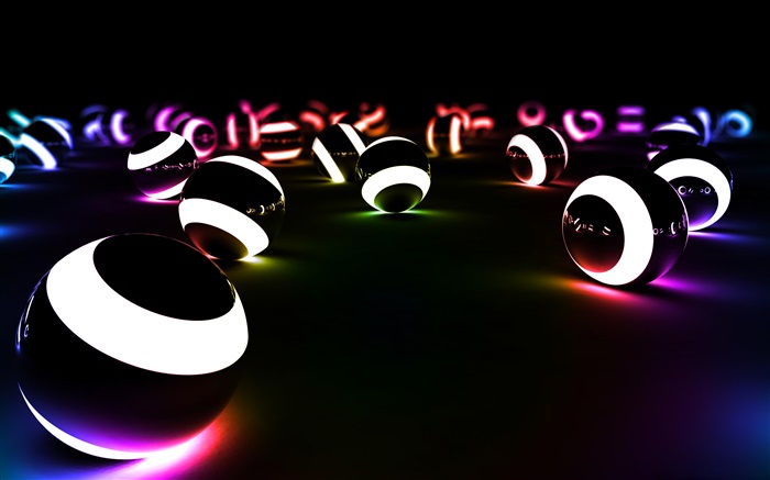 Boules 3D, blanc sombre, lumières Fonds d'écran, image