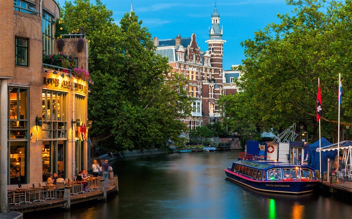 Amsterdam, Nederland, ville, maisons, rivière Fonds d'écran, image