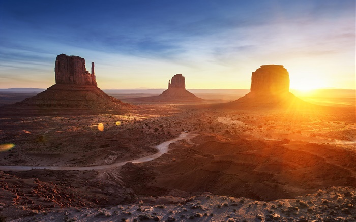 Arizona, Monument Valley, États-Unis, le coucher du soleil, les montagnes, le désert Fonds d'écran, image