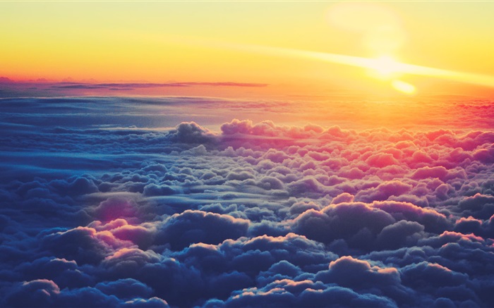 Beaux nuages de coucher du soleil, la lumière du soleil Fonds d'écran, image