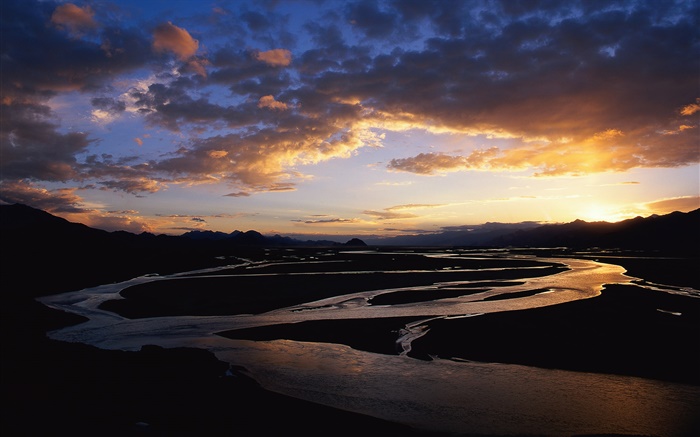 Méandre de la rivière, crépuscule, coucher de soleil, de la Chine Fonds d'écran, image
