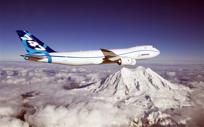 Boeing 747, montagne, nuages Fonds d'écran, image