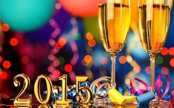 Célébrer la nouvelle année 2015, des verres de champagne Fonds d'écran, image