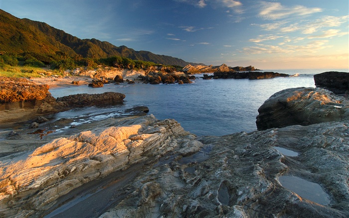 Coast, rochers, la mer, crépuscule Fonds d'écran, image