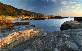 Coast, rochers, la mer, crépuscule HD Fonds d'écran