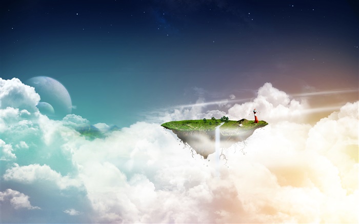 Creative images, île flottante aérienne, nuages Fonds d'écran, image