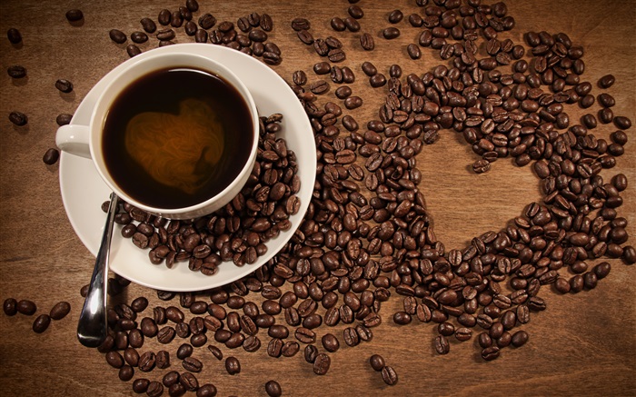 Tasse de café, les grains de café, l'amour en forme de cœur Fonds d'écran, image