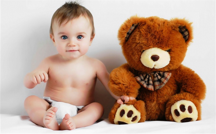 bébé mignon et ours en peluche Fonds d'écran, image