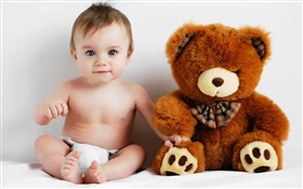 bébé mignon et ours en peluche HD Fonds d'écran
