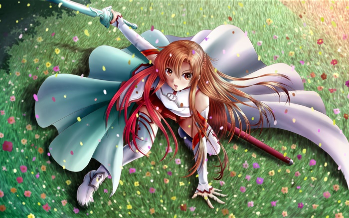 Danse anime girl, épée, jardin Fonds d'écran, image