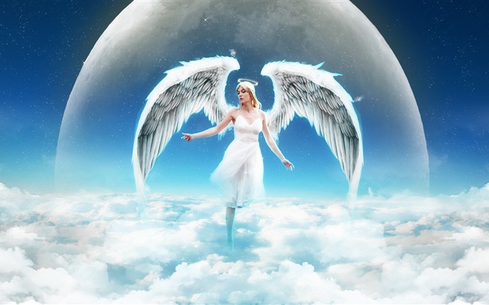 Fantasy Girl ange dans le ciel, les nuages Fonds d'écran, image