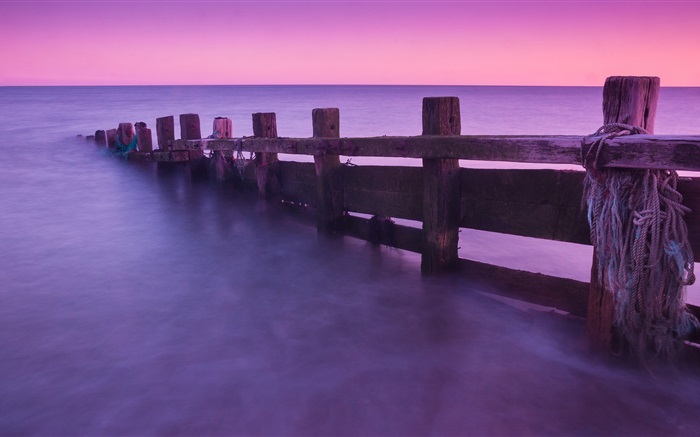 Clôture, mer, coucher de soleil Fonds d'écran, image