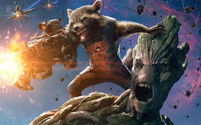 Gardiens de la Galaxie 2014 film, le raton laveur et homme d'arbre Fonds d'écran, image