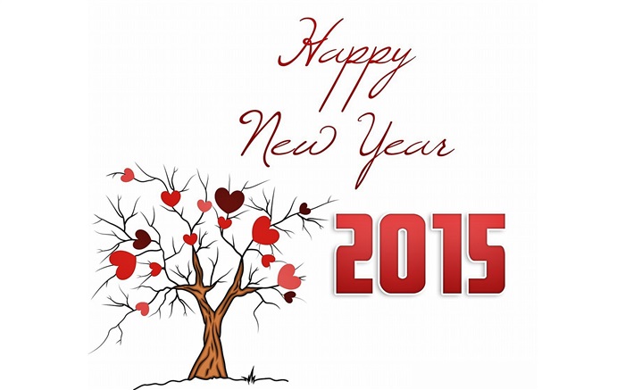 Happy New Year 2015, coeurs d'amour arbre Fonds d'écran, image