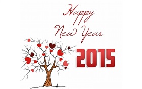 Happy New Year 2015, coeurs d'amour arbre HD Fonds d'écran