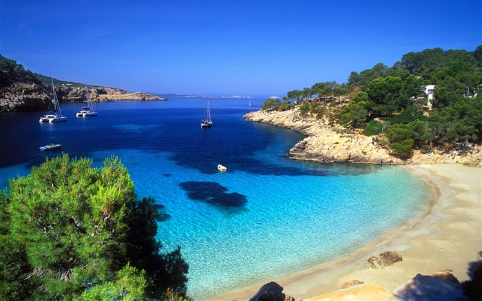 Ibiza, Espagne, sur la côte, la mer, les bateaux Fonds d'écran, image