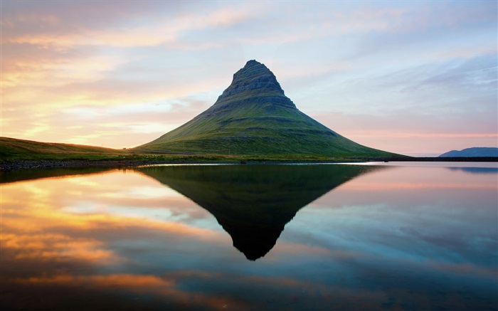 Islande, volcan éteint, coucher de soleil, la mer Fonds d'écran, image