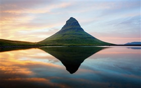 Islande, volcan éteint, coucher de soleil, la mer HD Fonds d'écran