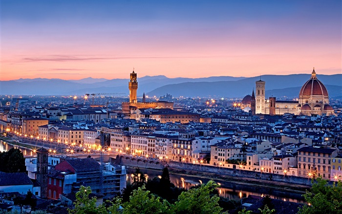 Italie belle ville un paysage nocturne Fonds d'écran, image