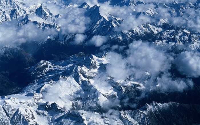 Montagnes, neige, nuages, paysages chinois Fonds d'écran, image