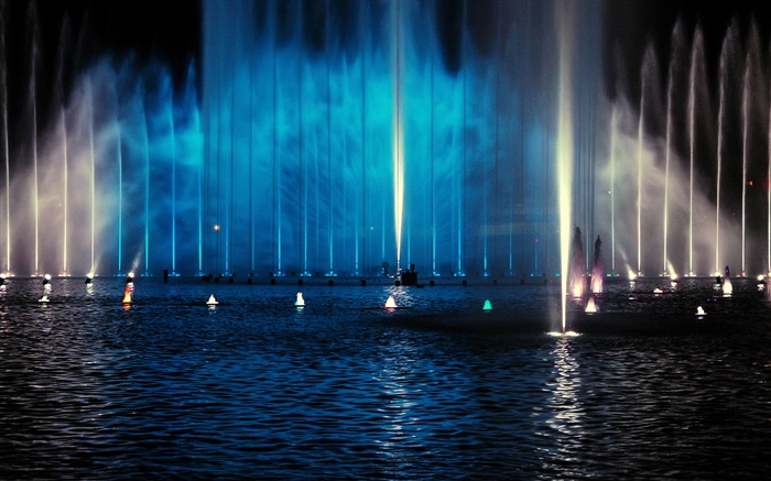 Nuit, fontaines, éclairage Fonds d'écran, image