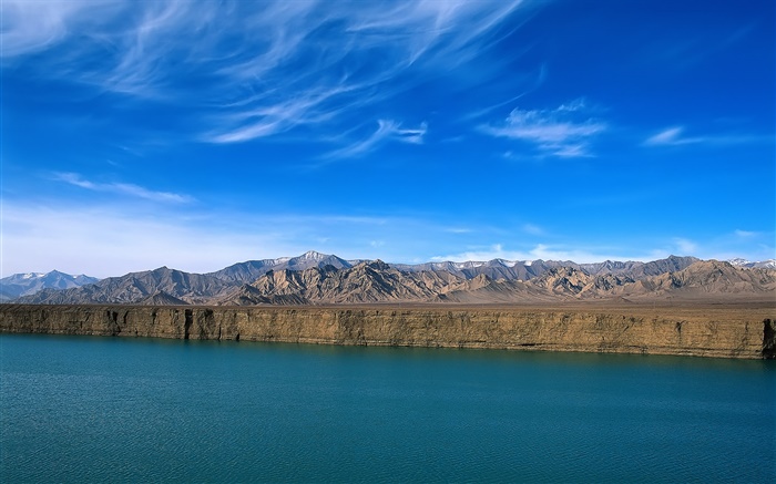 Rivière, montagne, ciel bleu, falaise, la Chine paysage Fonds d'écran, image
