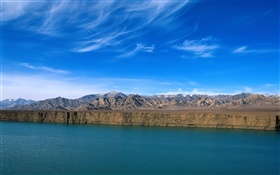 Rivière, montagne, ciel bleu, falaise, la Chine paysage