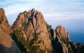 roches montagnes, ciel bleu, la Chine