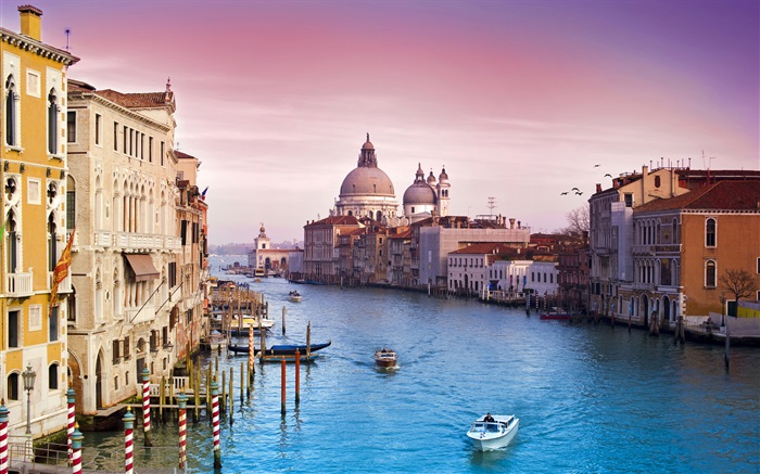 Ville touristique, Venise, les bateaux, rivière, maison Fonds d'écran, image