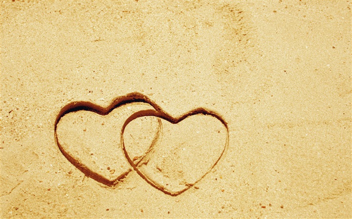 Deux coeurs d'amour sur le sable Fonds d'écran, image