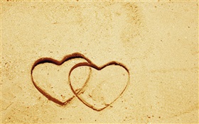 Deux coeurs d'amour sur le sable HD Fonds d'écran