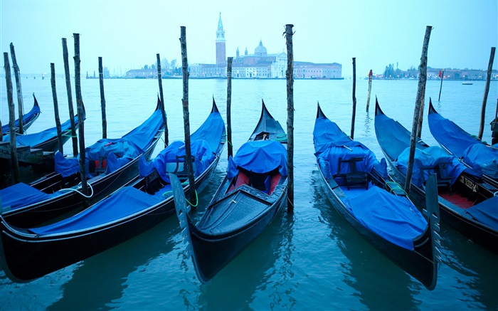 Vénitienne, bateaux, jour nuageux Fonds d'écran, image