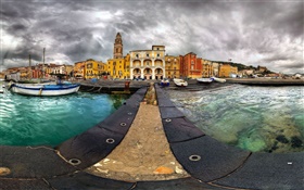 Venise, les quais, les bateaux, les maisons, les nuages HD Fonds d'écran