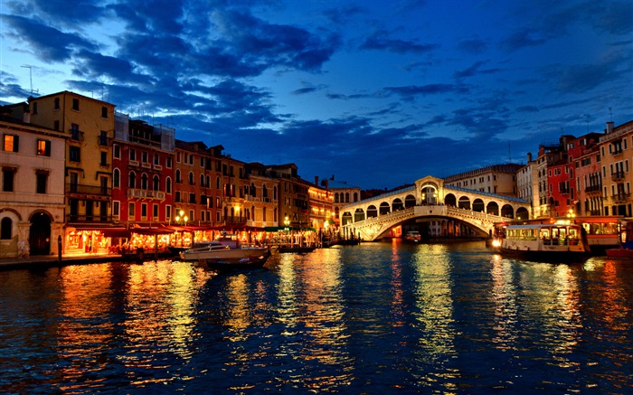 Venise, la nuit, la rivière, les maisons, les lumières, le pont Fonds d'écran, image