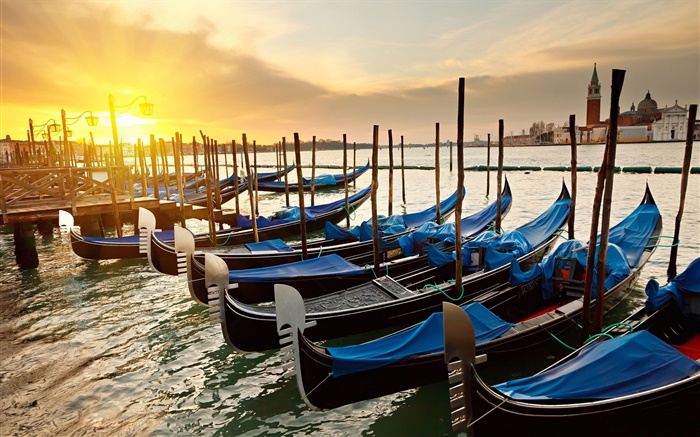 Venice sunset, bateaux, rivière Fonds d'écran, image