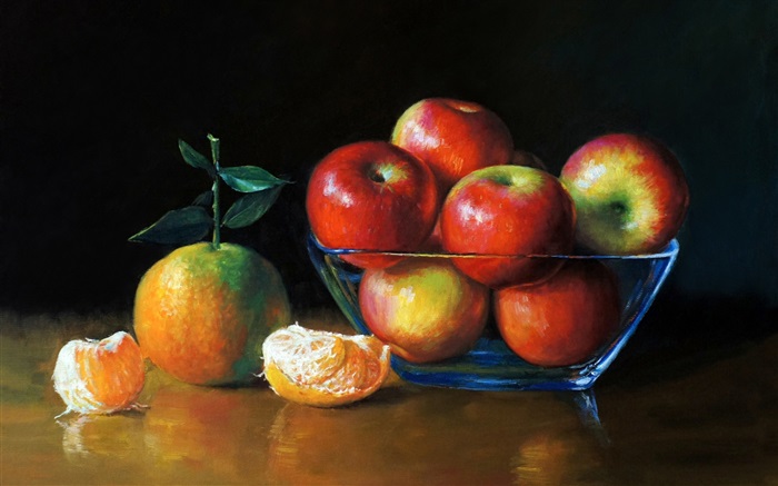 Aquarelle, pommes et des oranges Fonds d'écran, image