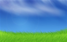 Fenêtres photos, herbe, ciel bleu HD Fonds d'écran