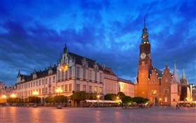 Wroclaw, en Pologne, les maisons, la nuit, les lumières HD Fonds d'écran
