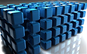 Cube bleu 3D, plancher réflexion HD Fonds d'écran