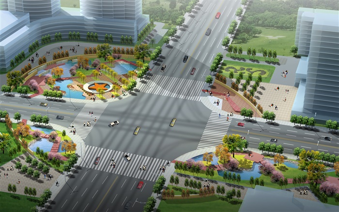 La conception 3D, la mise en page des routes urbaines et vert Fonds d'écran, image