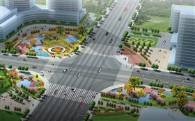 La conception 3D, la mise en page des routes urbaines et vert