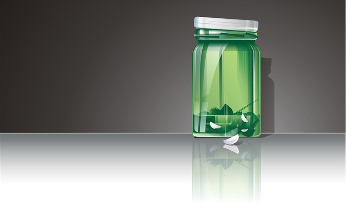3D bouteille de verre vert Fonds d'écran, image