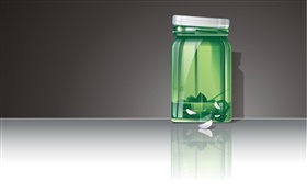 3D bouteille de verre vert HD Fonds d'écran