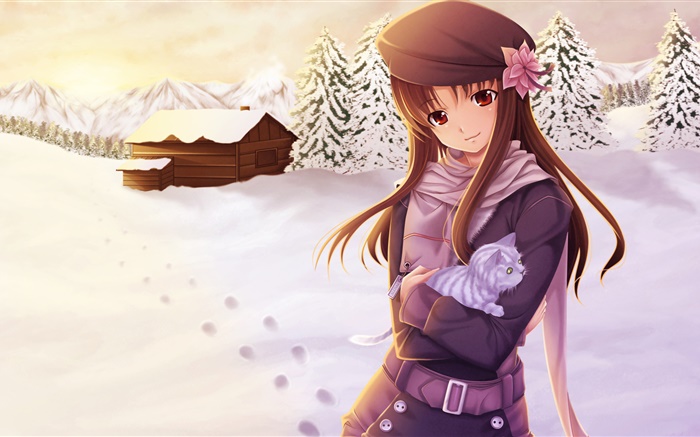Anime girl en hiver Fonds d'écran, image
