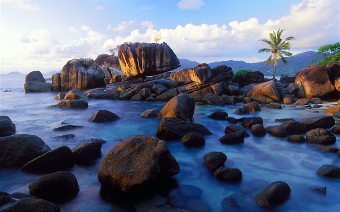 Anse Soleil, Mahé, Seychelles, pierres, côte Fonds d'écran, image