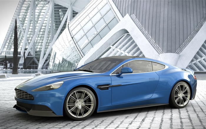 Aston Martin Vanquish voiture bleue vue de côté Fonds d'écran, image