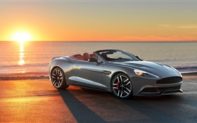 Aston Martin voiture, coucher de soleil, côte