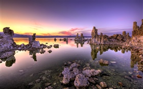Magnifique coucher de soleil, la mer morte, rochers HD Fonds d'écran