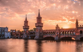 Berlin, Allemagne, coucher de soleil, rivière, pont, bâtiments HD Fonds d'écran
